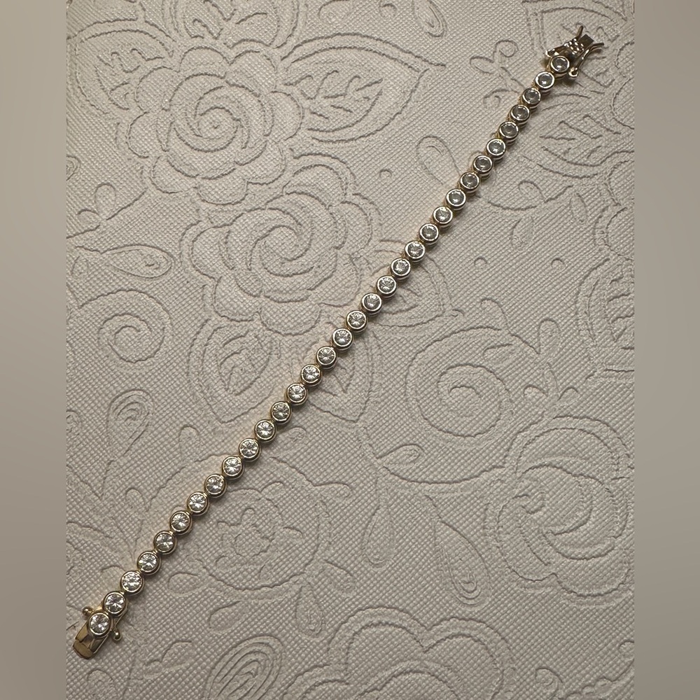 Dorsey James Bezel Rivière Bracelet in Lab White Sapphire 18k Gold Vermeil